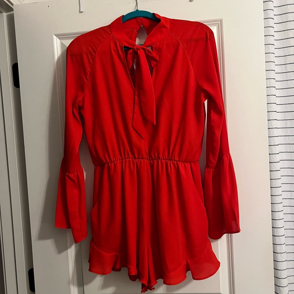 Gianni Bini Red Long Sleeve Ruffle Romper